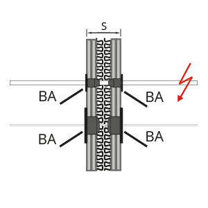 Detail 13 - Elektrische Leitungen MRLAR 4.2 - Schachtwand - Abschottungshülsen, Dosenabschottungen