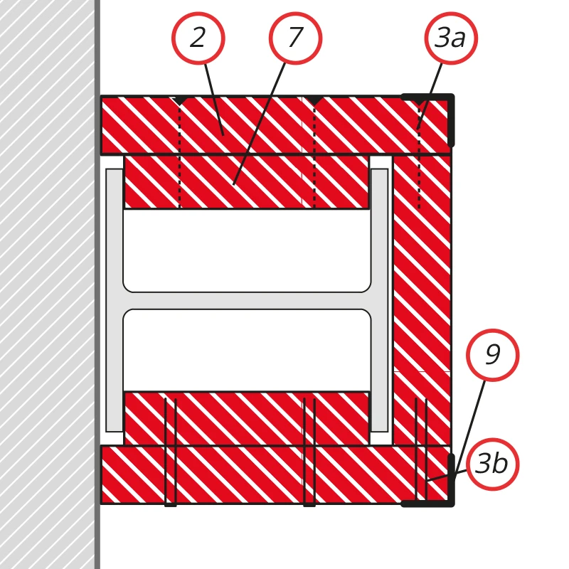 Detail 3 - Dreiseitige Plattenbekleidung Brandschutzplatte Stahlstützen