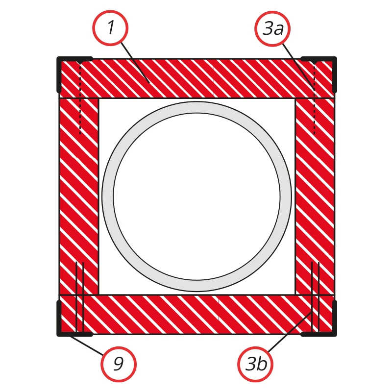 Detail 5 - Vierseitige Plattenbekleidung Brandschutzplatte Stahlstützen